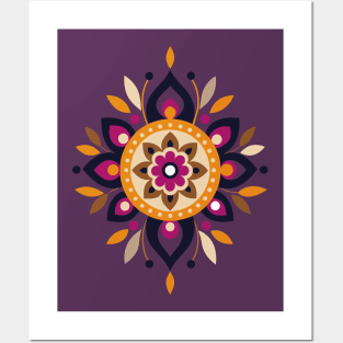 Boho Flower Ornament Purple Shades Posters and Art